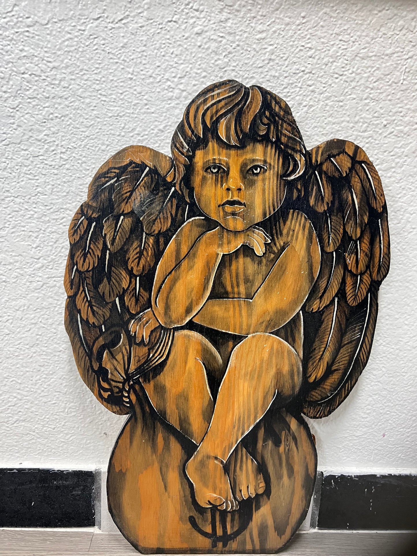 cherub angel wooden cutout art wall decor