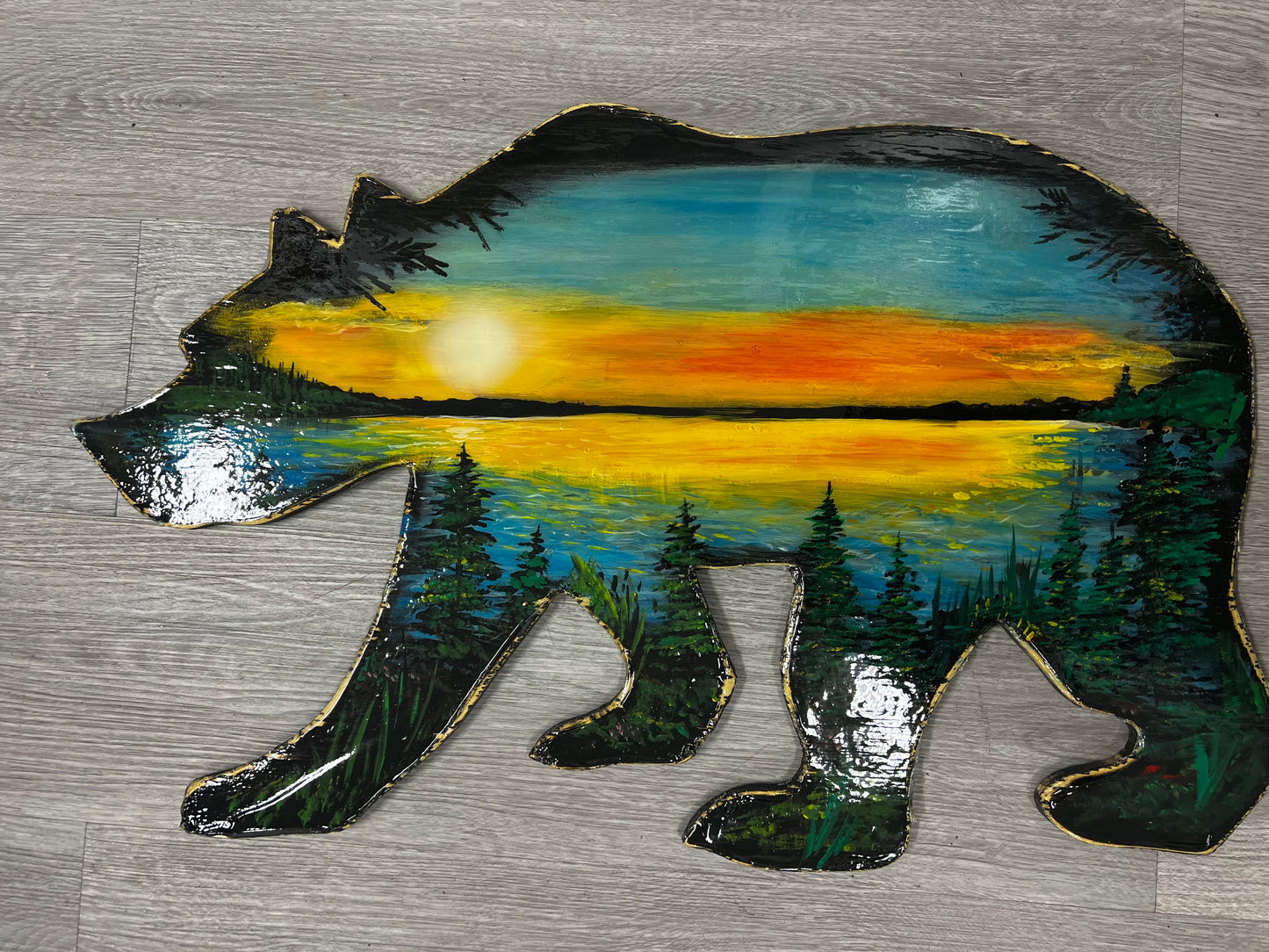 cali bear wooden canvas painting